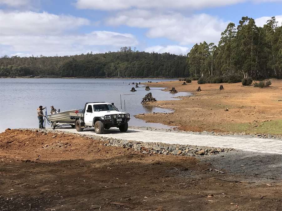 Angler Brendan Jones launching his boat from the upgraded Tungatinah boat ramp