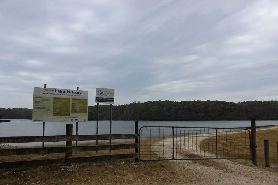 Lake Mikany with the Angler Access sign in the foreground