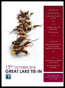 The Great Lake Tie-In 2018 advertising flyer, Miena Community Center, Fri 12 to Sun 14 October 2018