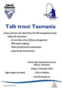 The flyer for Talk Trout Tasmania 2018, the IFS forum