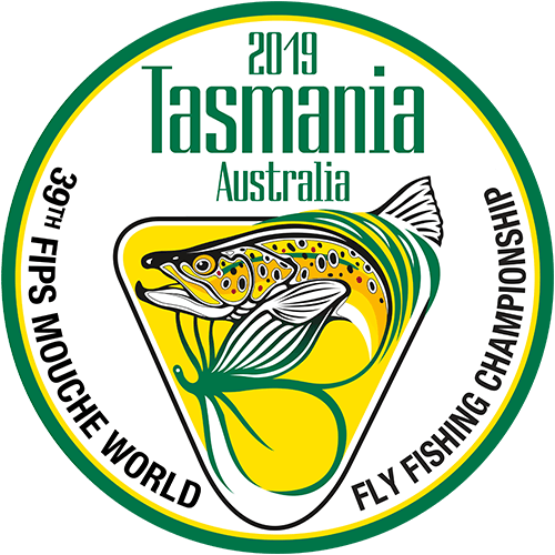 World Fly Fishing Championship 2019 circular logo in green and gold