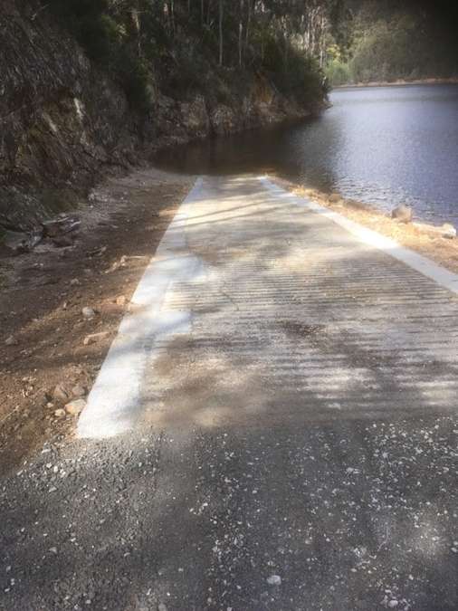 The Lake Cathana boat ramp following the 2018 upgrade by Hydro Tasmania