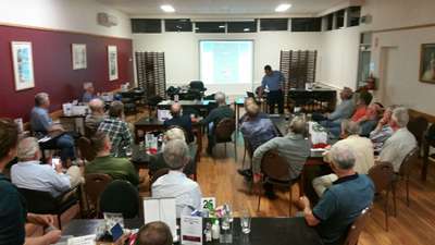 Carp Management Program Leader Jonah Yick presenting work on the management of carp in Lake Sorell at the Tasmanian Fly Tyers Club meeting.