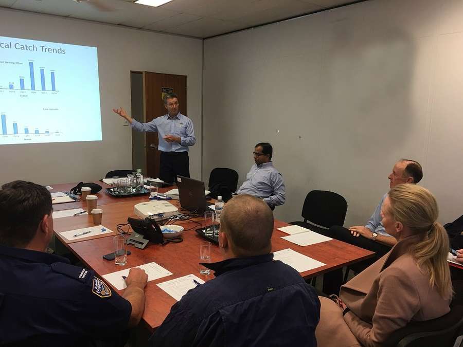 Inland Fisheries Service, Section Manager, Chris Wisniewski, presenting at the Carp Management Workshop 2018.  In attendance, Minister Sarah Courtney.