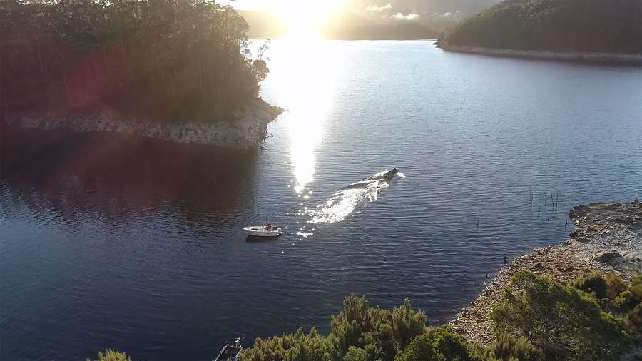 Winter on Burbury - An aerial shot of the lake and boats.